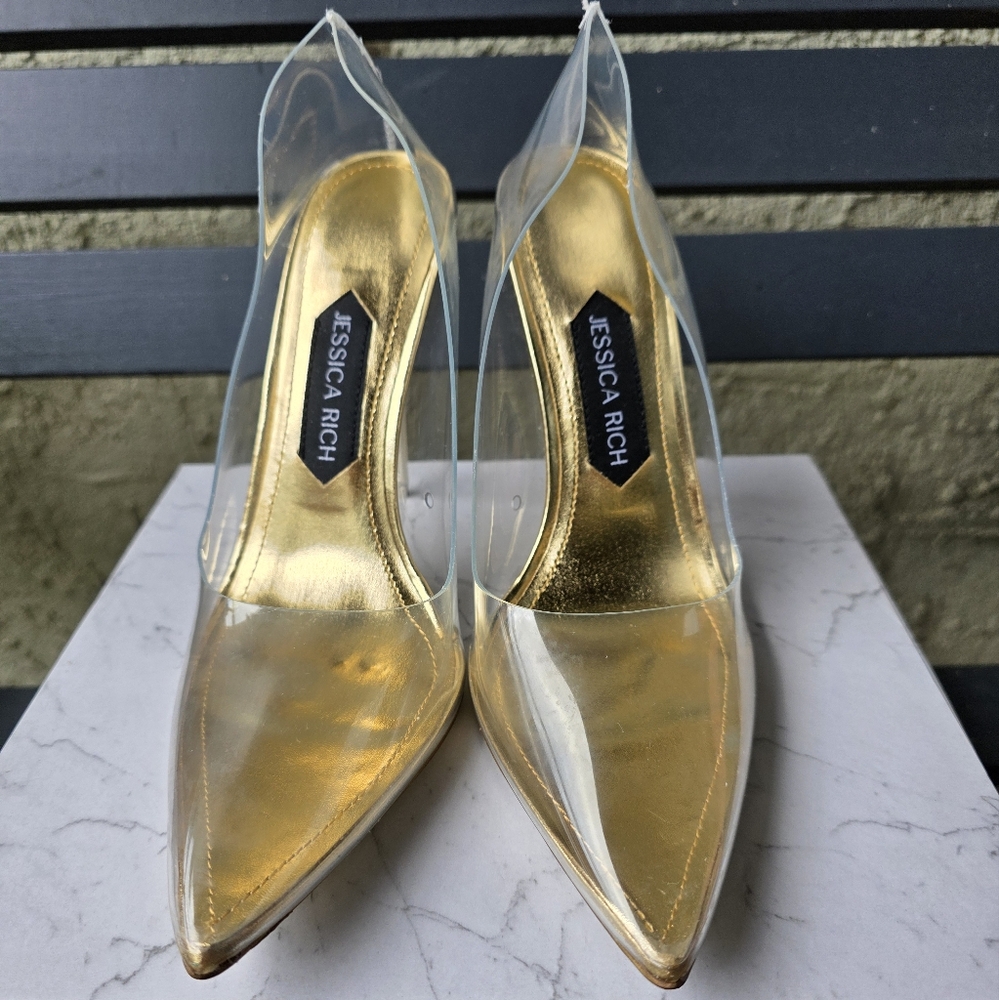 NIB Jessica Fancy Gold and Clear‎ Heels Sz. 37, 39 - Picture 2 of 8